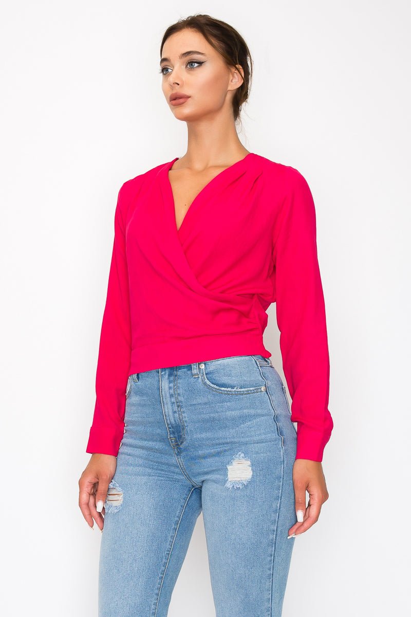 Front Wrap Surplice Neck Top - Passion 4 Fashion USA