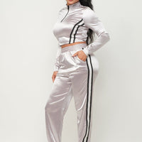 Front Zip Up Stripes Detail Jacket And Pants Set - Passion 4 Fashion USA