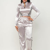 Front Zip Up Stripes Detail Jacket And Pants Set - Passion 4 Fashion USA