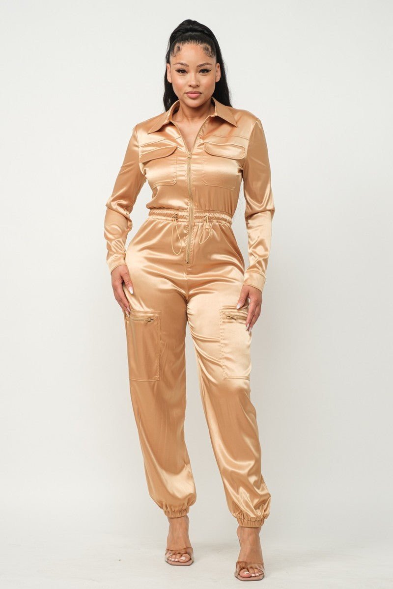 Front Zipper Pockets Top And Pants Jumpsuit - Passion 4 Fashion USA