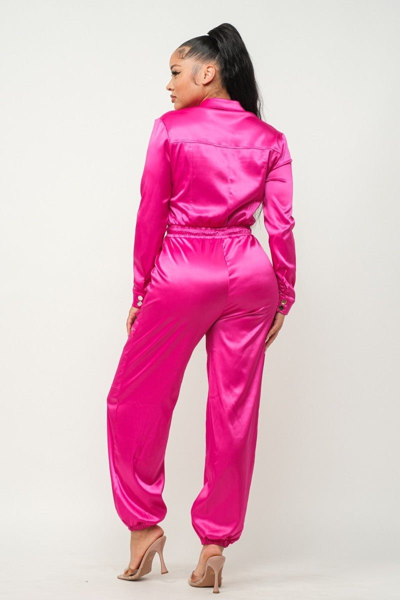 Front Zipper Pockets Top And Pants Jumpsuit - Passion 4 Fashion USA