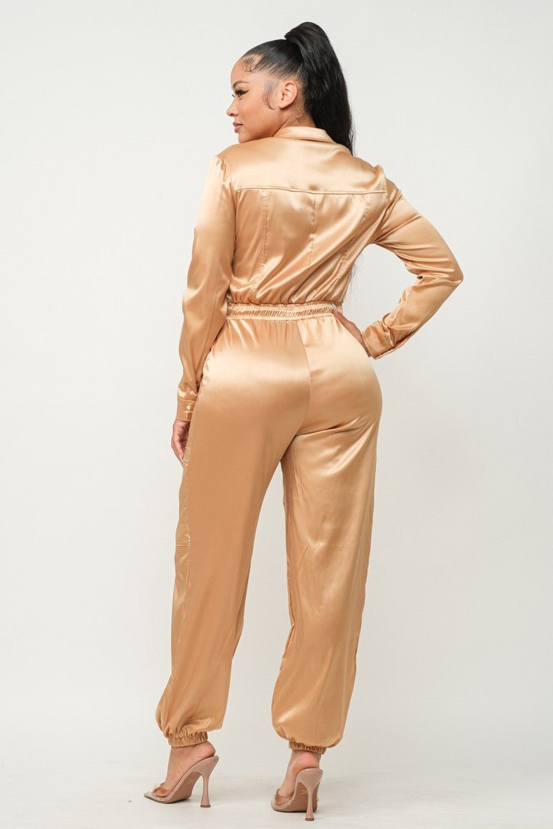 Front Zipper Pockets Top And Pants Jumpsuit - Passion 4 Fashion USA