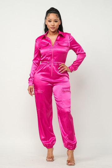 Front Zipper Pockets Top And Pants Jumpsuit - Passion 4 Fashion USA
