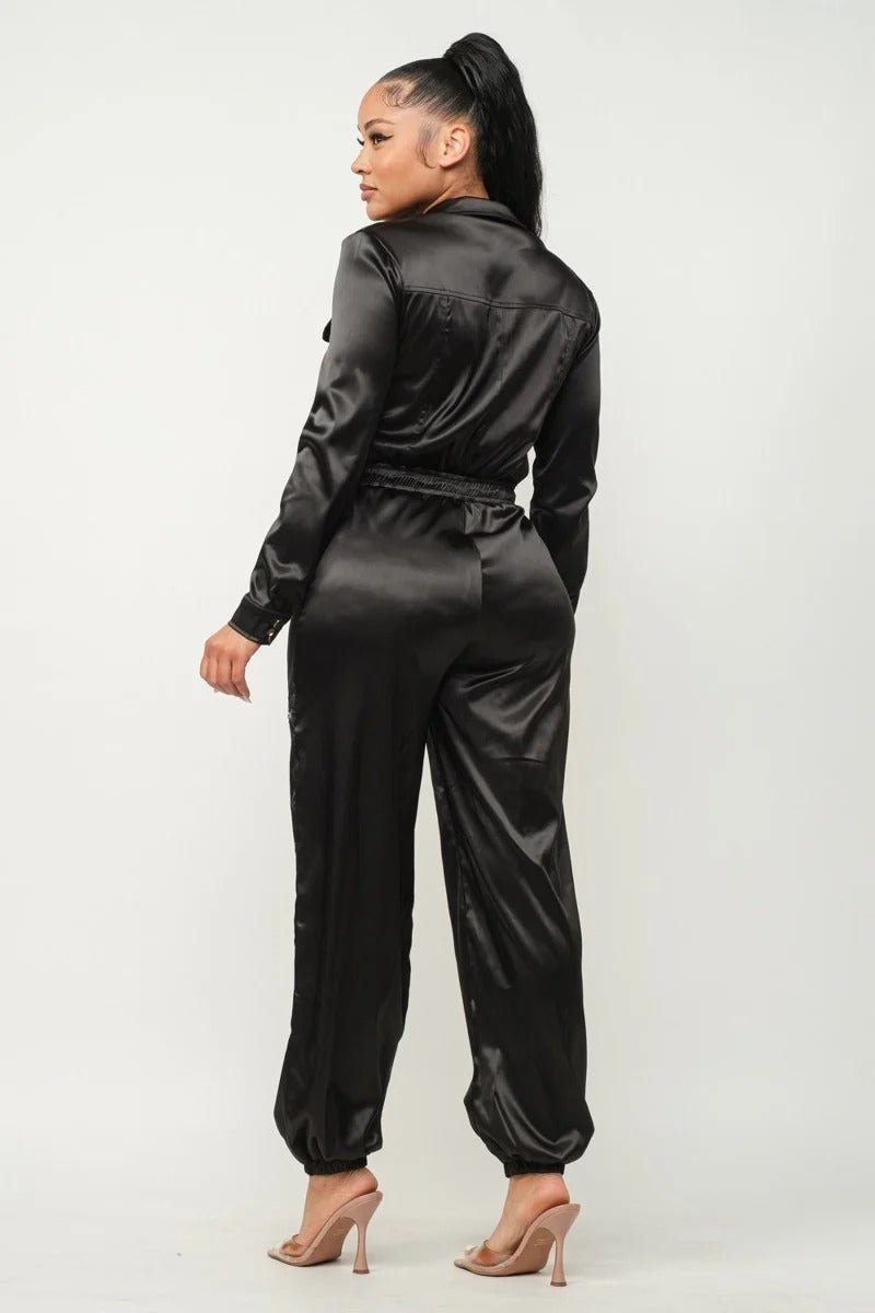 Front Zipper Pockets Top And Pants Jumpsuit - Passion 4 Fashion USA