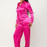 Front Zipper Pockets Top And Pants Jumpsuit - Passion 4 Fashion USA