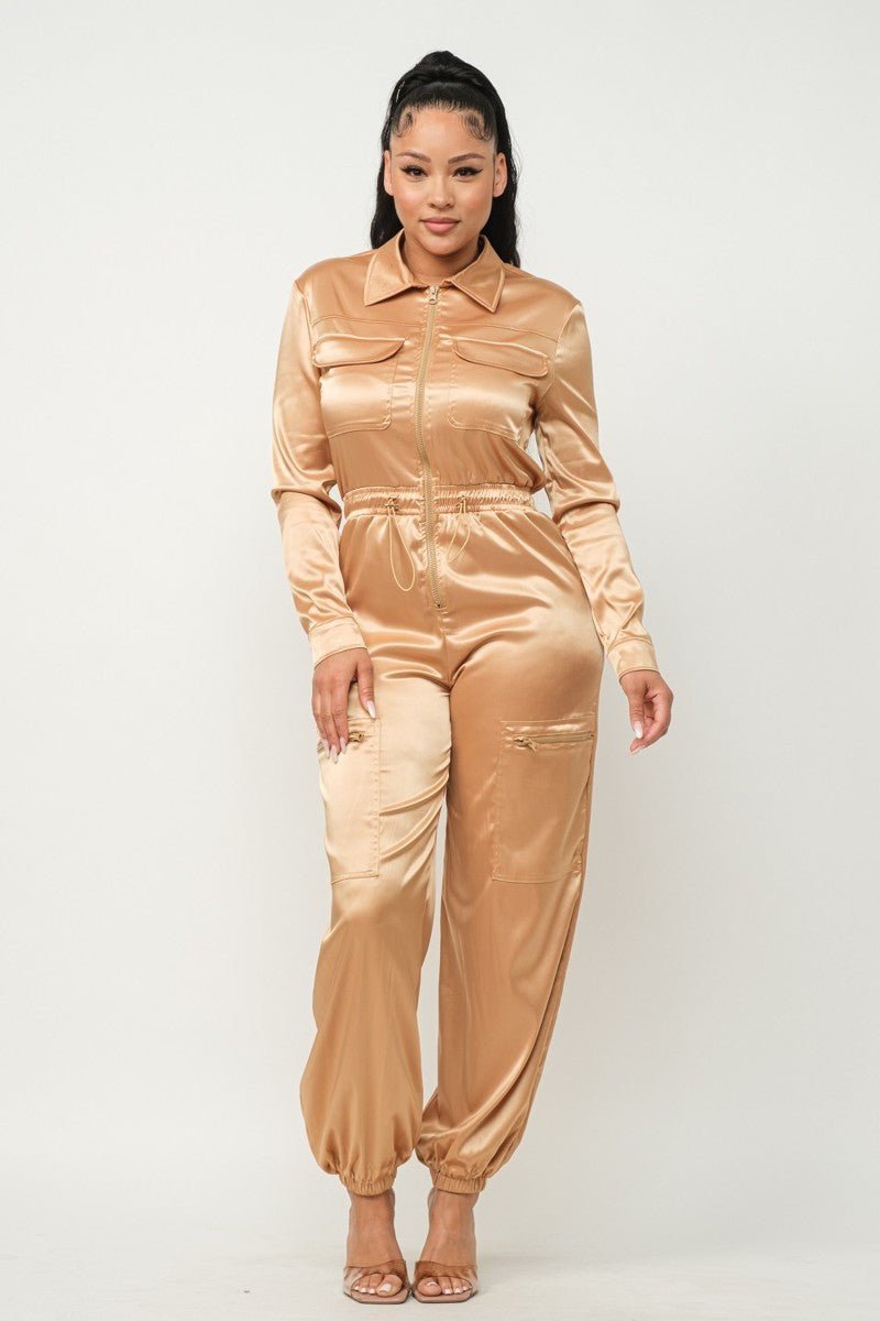 Front Zipper Pockets Top And Pants Jumpsuit - Passion 4 Fashion USA