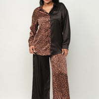 Half Animal Print And Half Solid Top And Pants Set - Passion 4 Fashion USA