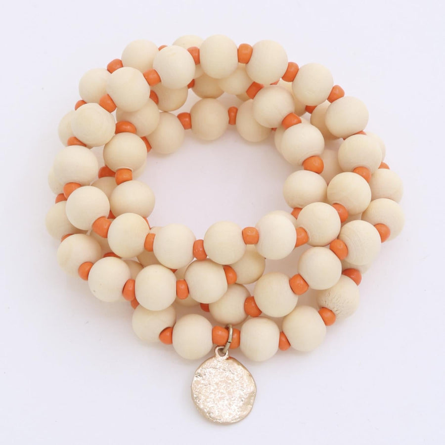 Hammered Coin Wood Bead Bracelet Set - Passion 4 Fashion USA