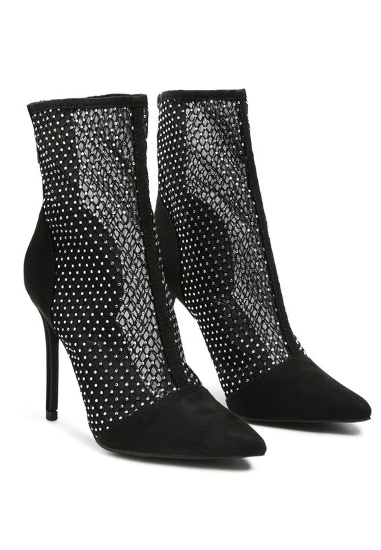 Jazz Rhinestone Embellished Mesh Stiletto Boots - Passion 4 Fashion USA