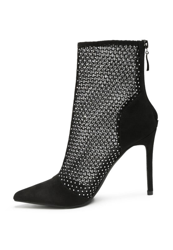 Jazz Rhinestone Embellished Mesh Stiletto Boots - Passion 4 Fashion USA