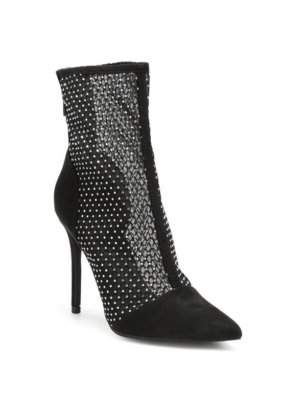 Jazz Rhinestone Embellished Mesh Stiletto Boots - Passion 4 Fashion USA