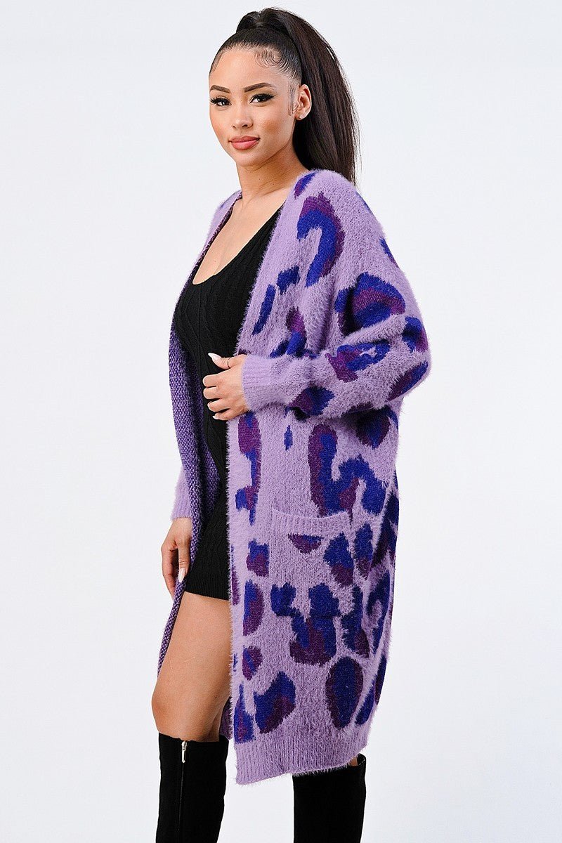 Leopard Angora Sweater Oversized Cardigan - Passion 4 Fashion USA