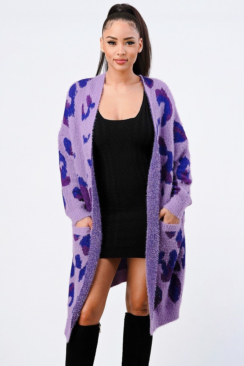 Leopard Angora Sweater Oversized Cardigan - Passion 4 Fashion USA