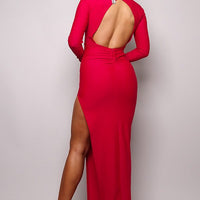 Long Sleeve V Neck Open Back Maxi Dress - Passion 4 Fashion USA