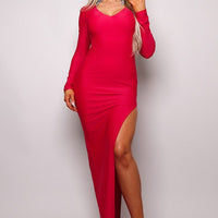 Long Sleeve V Neck Open Back Maxi Dress - Passion 4 Fashion USA