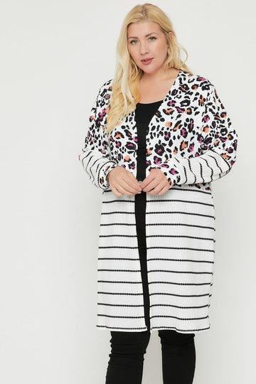 Long sleeves print-striped cardigan - Passion 4 Fashion USA