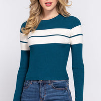 Long Slv Stripe Rib Sweater - Passion 4 Fashion USA