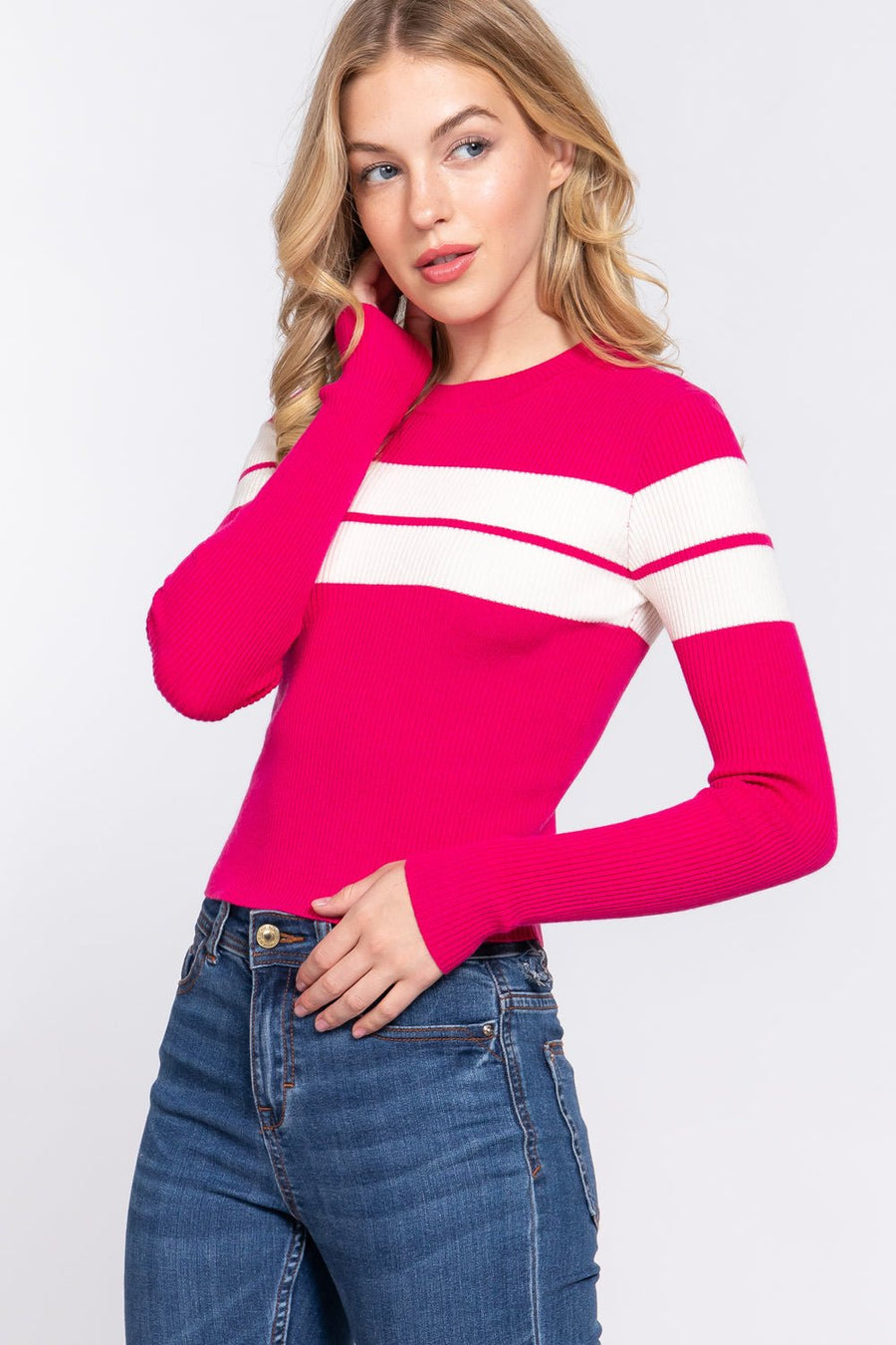 Long Slv Stripe Rib Sweater - Passion 4 Fashion USA