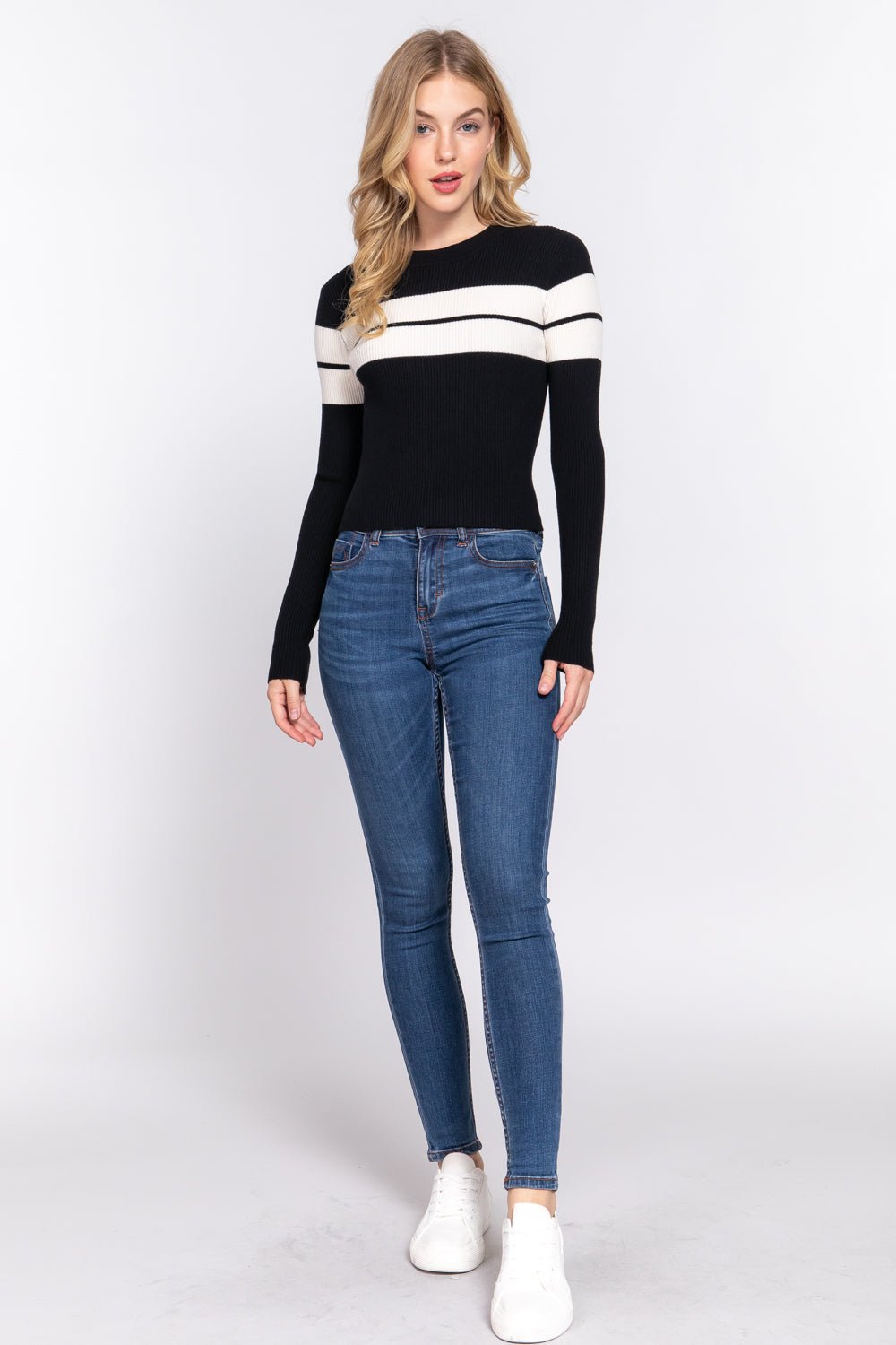 Long Slv Stripe Rib Sweater - Passion 4 Fashion USA