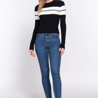 Long Slv Stripe Rib Sweater - Passion 4 Fashion USA