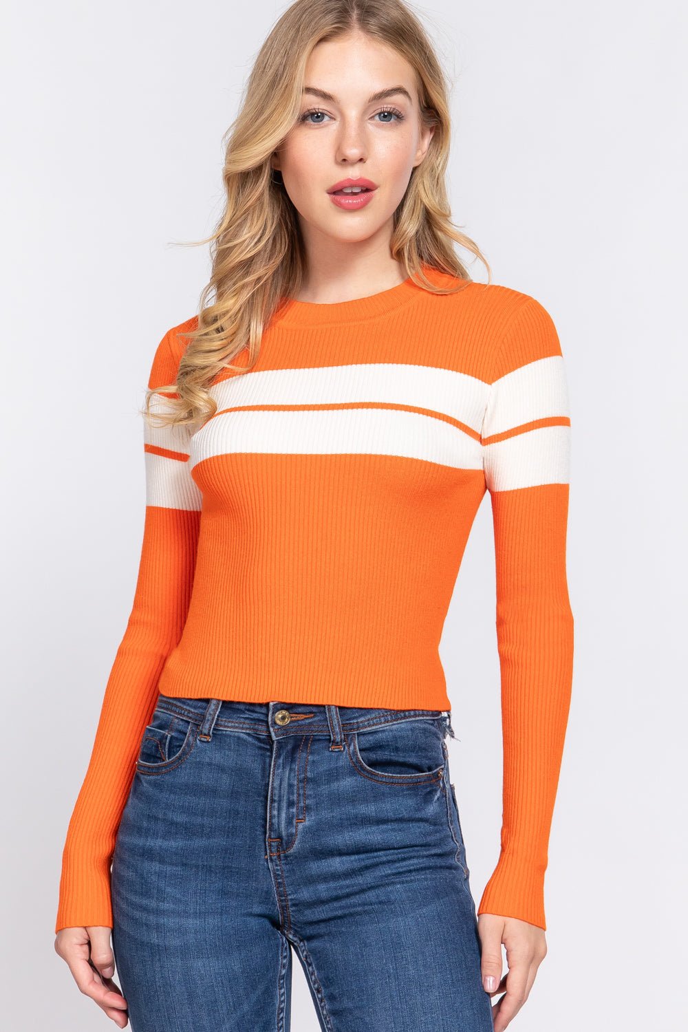 Long Slv Stripe Rib Sweater - Passion 4 Fashion USA