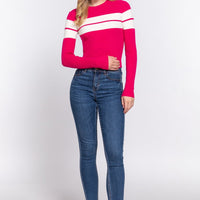 Long Slv Stripe Rib Sweater - Passion 4 Fashion USA