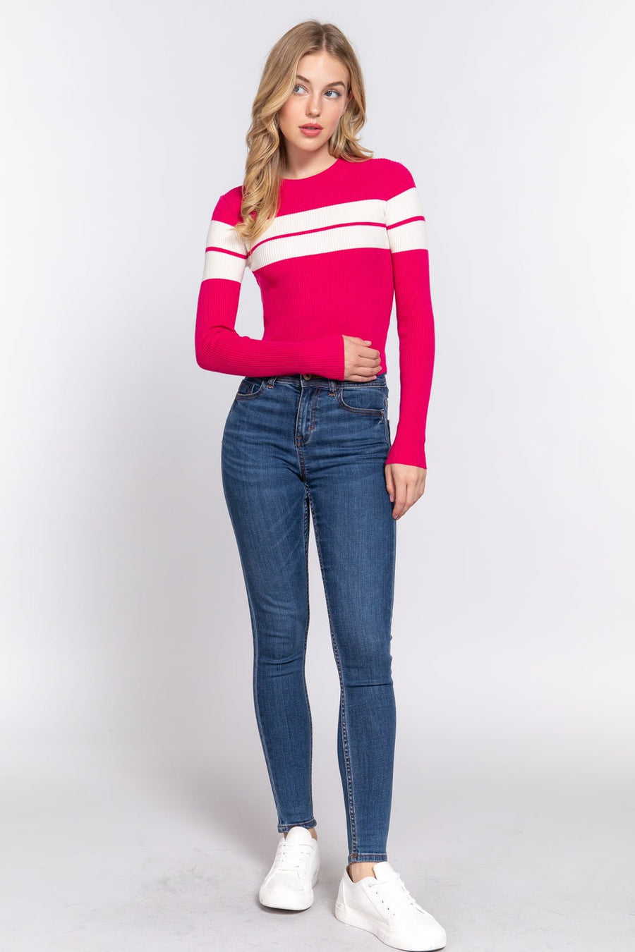 Long Slv Stripe Rib Sweater - Passion 4 Fashion USA