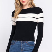 Long Slv Stripe Rib Sweater - Passion 4 Fashion USA