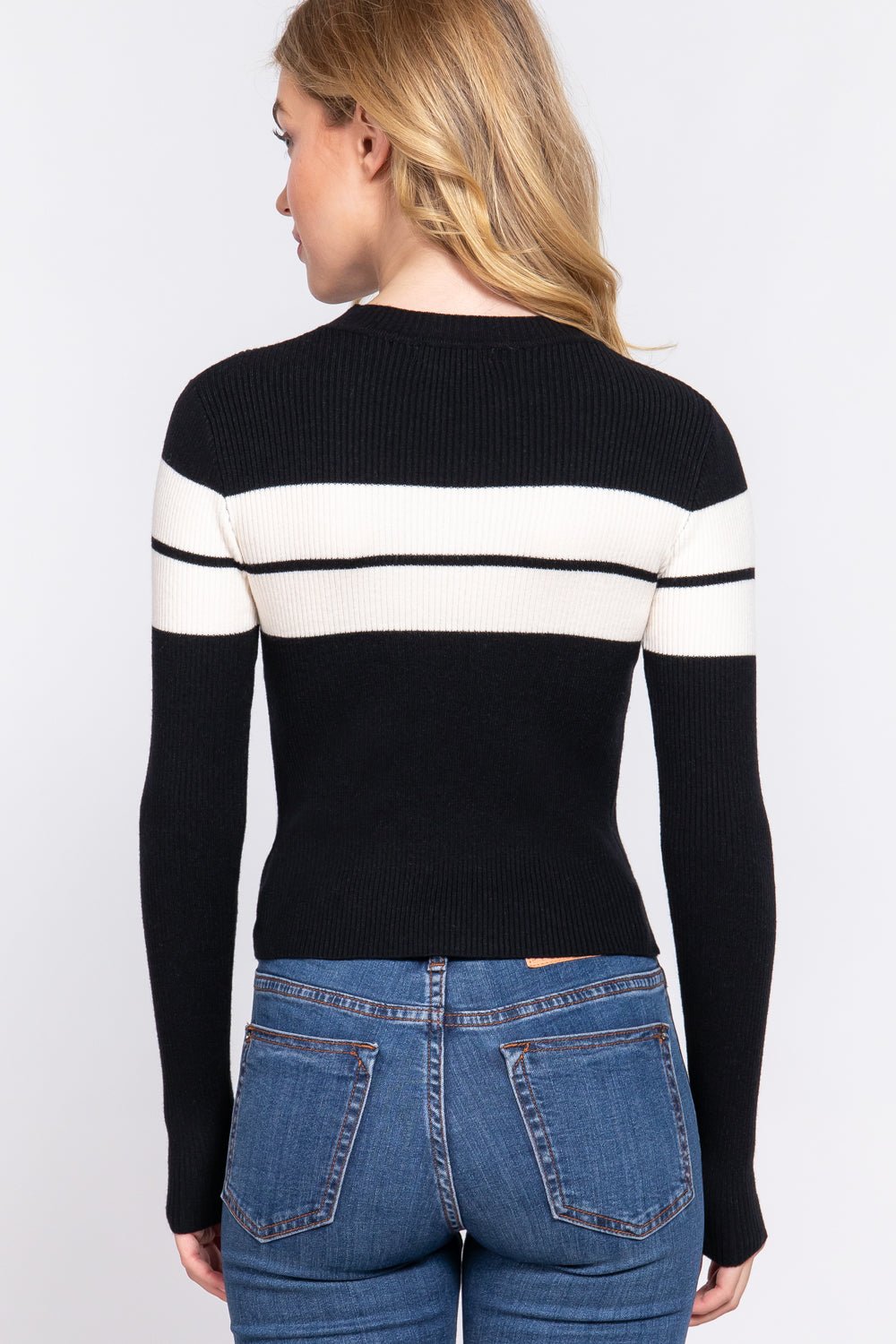 Long Slv Stripe Rib Sweater - Passion 4 Fashion USA