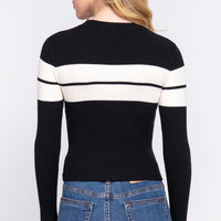 Long Slv Stripe Rib Sweater - Passion 4 Fashion USA