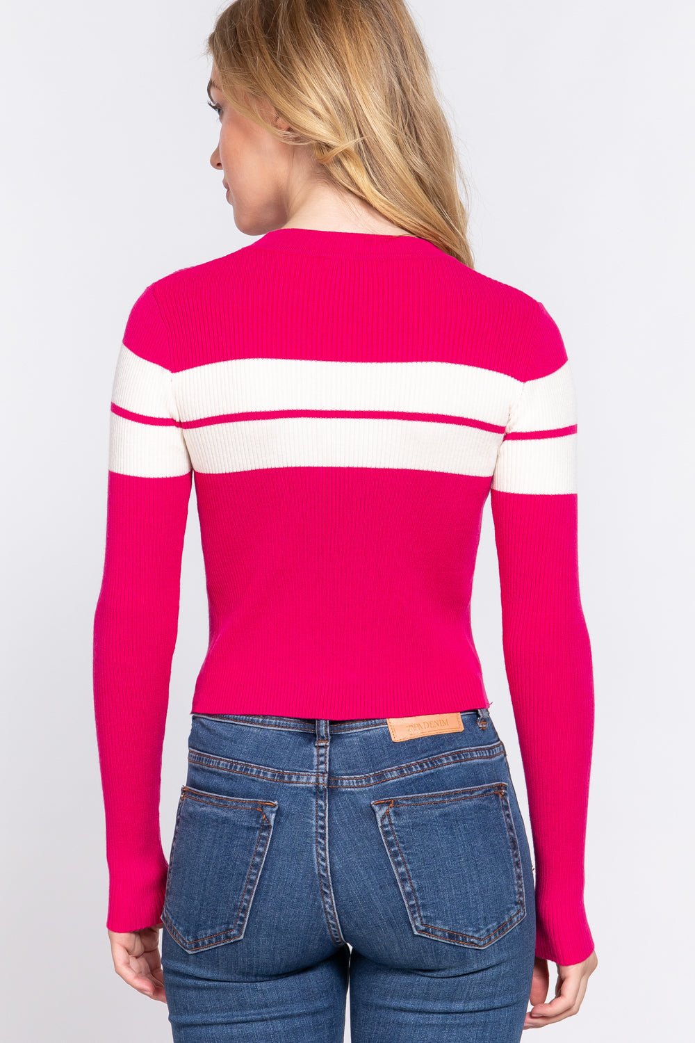 Long Slv Stripe Rib Sweater - Passion 4 Fashion USA