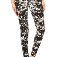 Long Yoga Style Banded Lined Paint Splatters Printed Knit Legging With High Waist - Passion 4 Fashion USA