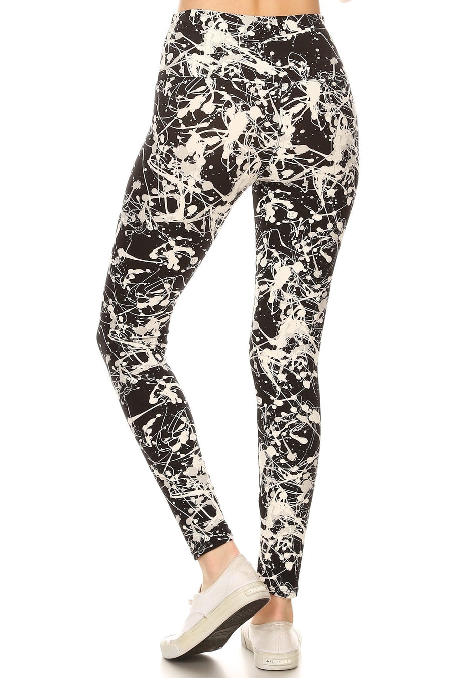 Long Yoga Style Banded Lined Paint Splatters Printed Knit Legging With High Waist - Passion 4 Fashion USA