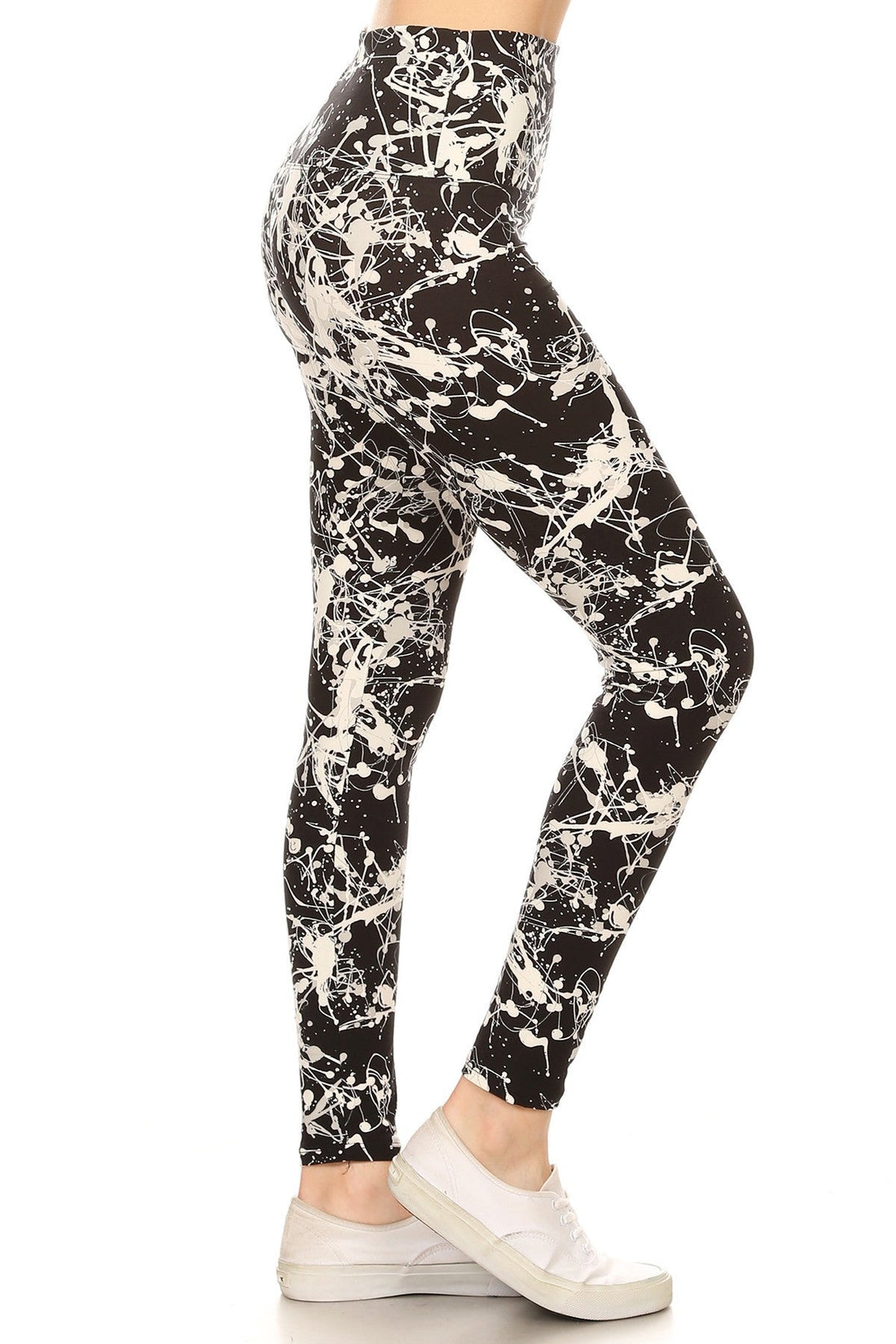 Long Yoga Style Banded Lined Paint Splatters Printed Knit Legging With High Waist - Passion 4 Fashion USA