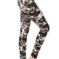 Long Yoga Style Banded Lined Paint Splatters Printed Knit Legging With High Waist - Passion 4 Fashion USA