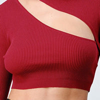 Lux Sweater Rib Cutout Mock Neck Crop Top - Passion 4 Fashion USA