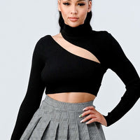 Lux Sweater Rib Cutout Mock Neck Crop Top - Passion 4 Fashion USA