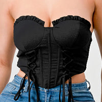 Luxe sweetheart ruffled drawstring lace bustier top - Passion 4 Fashion USA