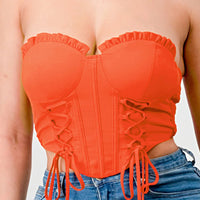 Luxe sweetheart ruffled drawstring lace bustier top - Passion 4 Fashion USA