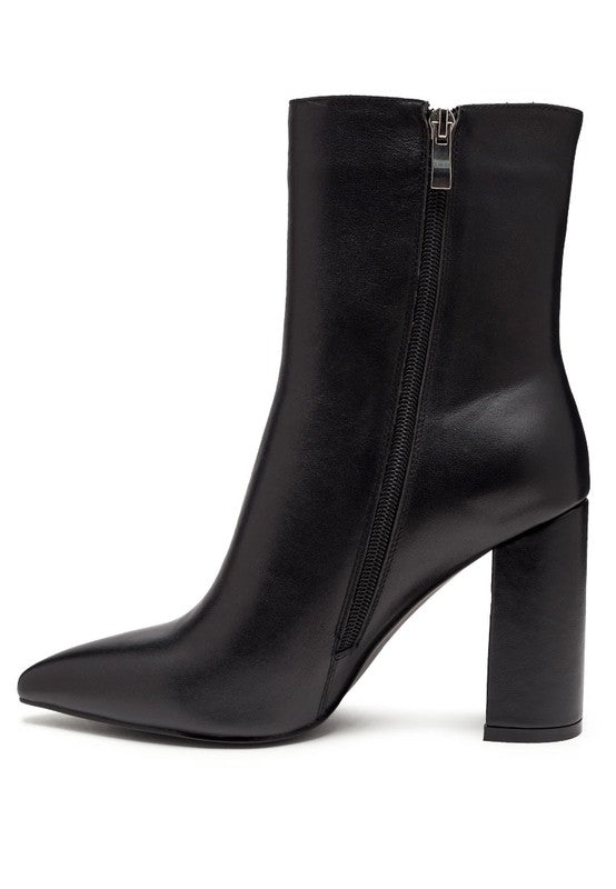 MARGEN ANKLE HIGH POINTED TOE BLOCK HEELED BOOT - Passion 4 Fashion USA