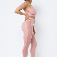 Mesh Strappy Adjustable Ruched Crop Top With Matching See Through Side Panel Leggings - Passion 4 Fashion USA