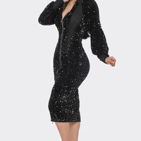 Midi 2 Way Zip Up Sequin Contrast Dress - Passion 4 Fashion USA