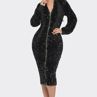 Midi 2 Way Zip Up Sequin Contrast Dress - Passion 4 Fashion USA