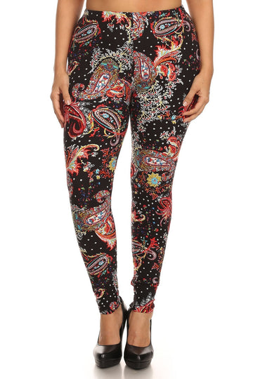 Multi-color Paisley Print, Banded, Full Length Leggings In A Fitted Style With A High Waisted - Passion 4 Fashion USA