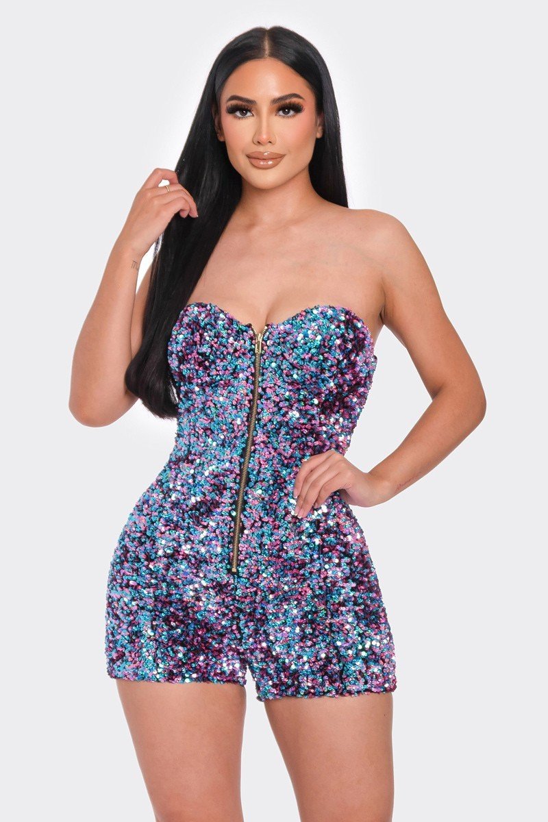 Multi Sequins Tube Top Romper - Passion 4 Fashion USA