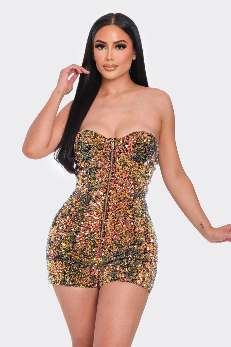 Multi Sequins Tube Top Romper - Passion 4 Fashion USA