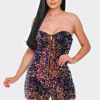 Multi Sequins Tube Top Romper - Passion 4 Fashion USA