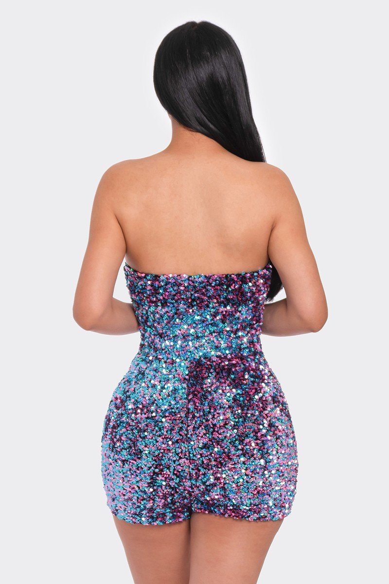 Multi Sequins Tube Top Romper - Passion 4 Fashion USA