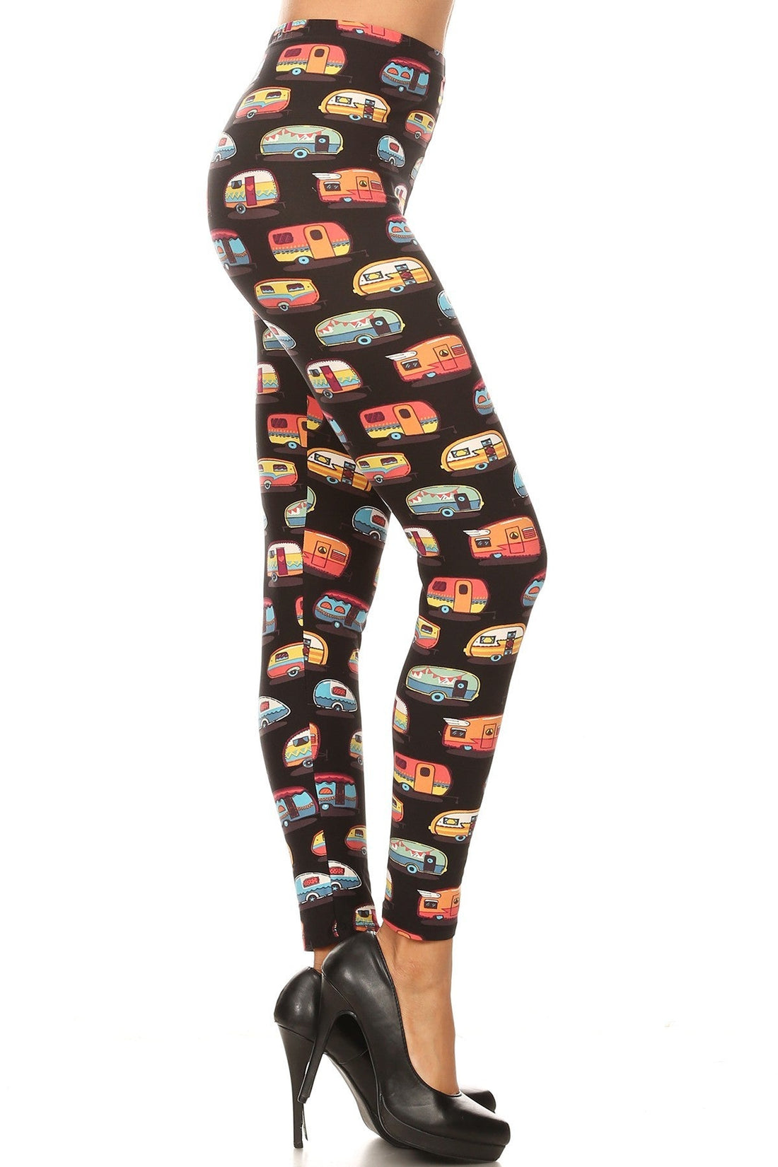Multicolored Campers Printed, High Waisted Leggings In A Fit Style, With An Elastic Waistband - Passion 4 Fashion USA
