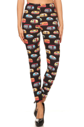 Multicolored Campers Printed, High Waisted Leggings In A Fit Style, With An Elastic Waistband - Passion 4 Fashion USA